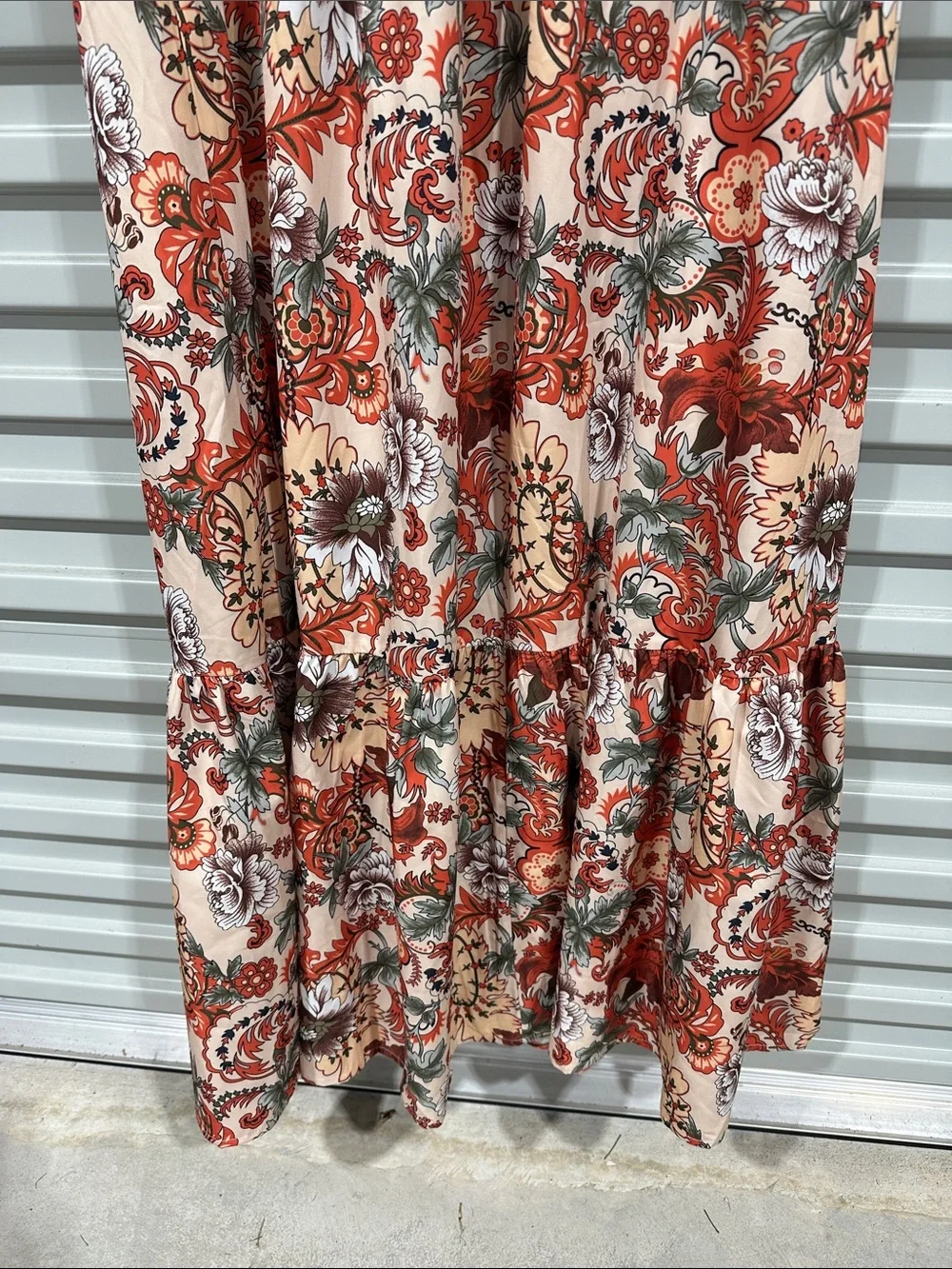 Red Floral Tiered Maxi Dress with Ruffle Sleeves - Picture 4 of 11
